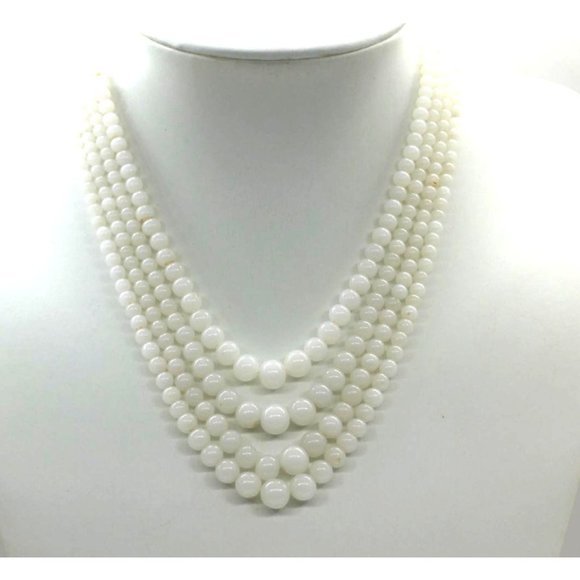 ANTIQUE WHITE GLASS RHINESTONE bead 4 strand necklace 15" - Picture 3 of 9